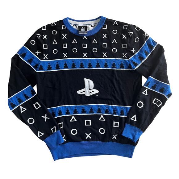 PlayStation Other - PlayStation Holiday Sweater Black Blue Gamer Ugly Christmas Jumper Men’s M